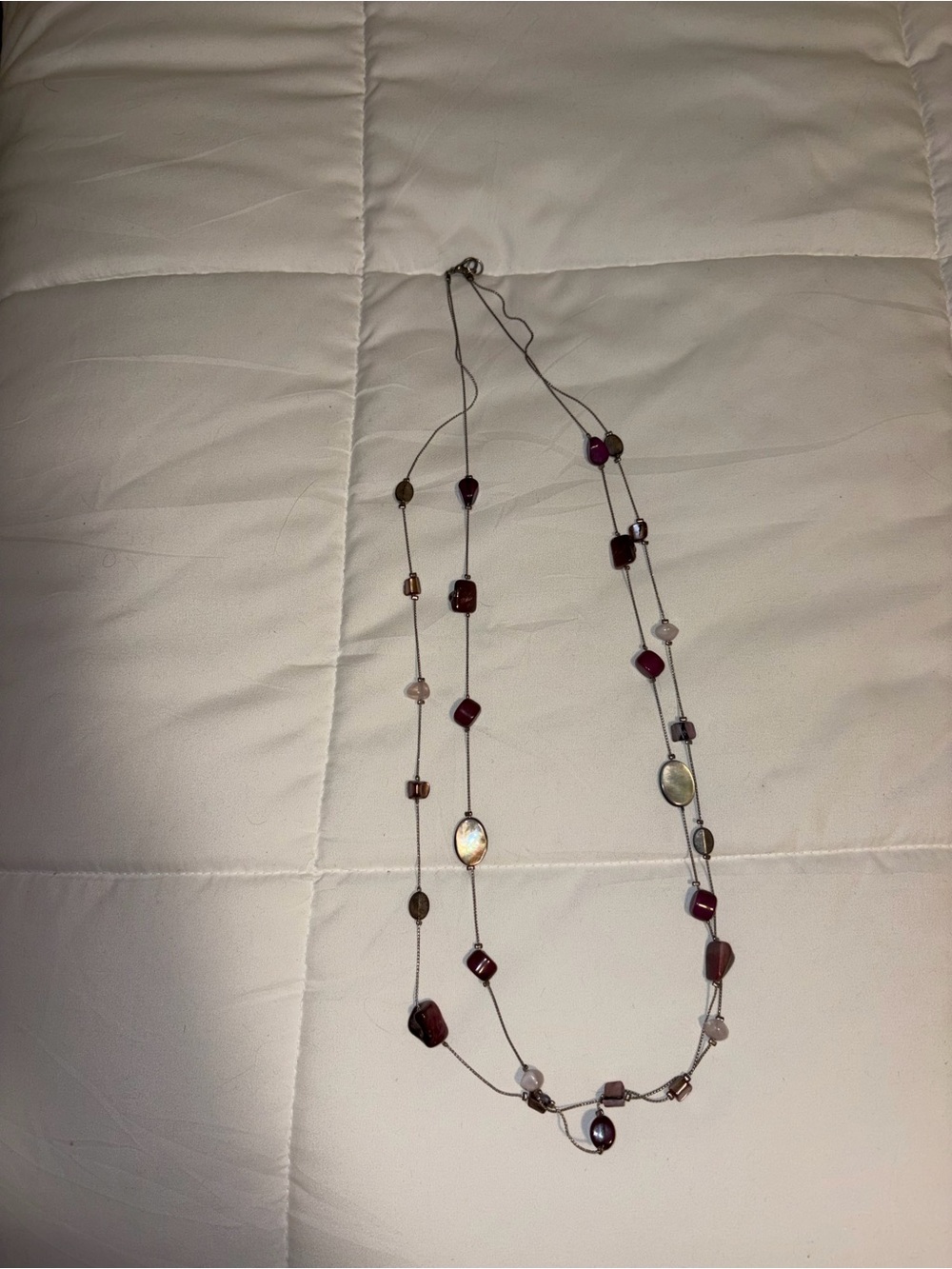 Layered Beaded Women's Necklace in Deep Wine and Gray